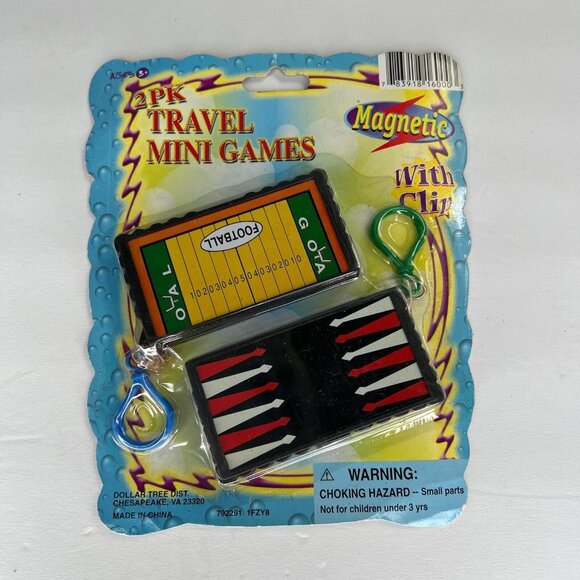 Vintage Travel Mini Games 2 pack Magnetic with clip Football Backgammon NOS - Picture 1 of 7